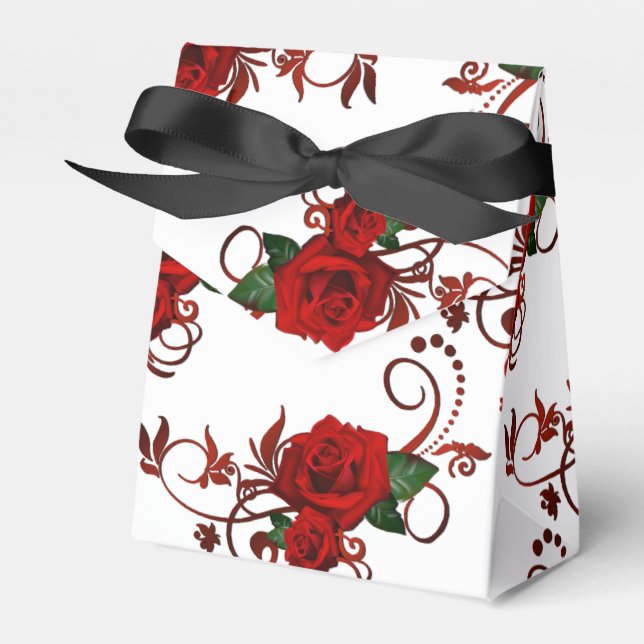 Red Roses Pattern Favor Box (Front Side)