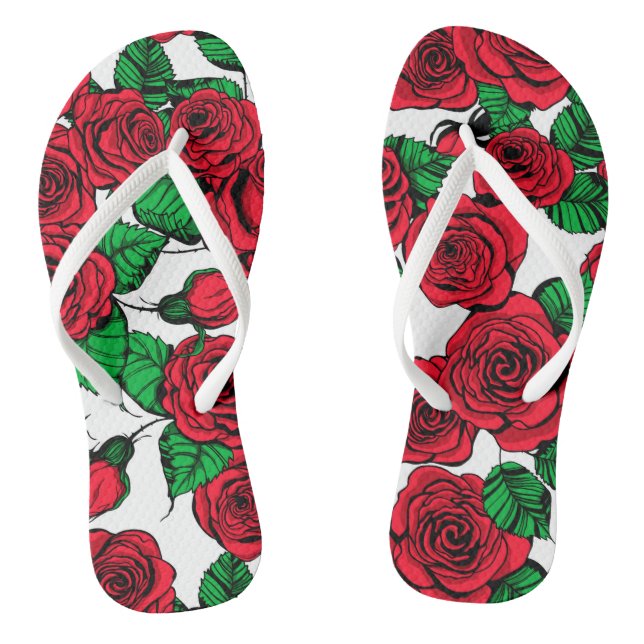 Red roses pattern flip flops (Footbed)