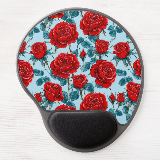 Red roses pattern gel mouse pad (Front)