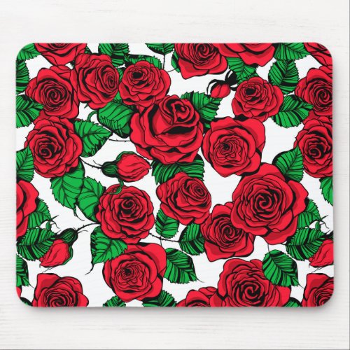 Red roses pattern mouse pad
