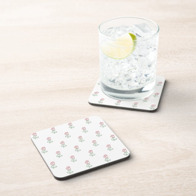 Red Roses, Pattern Of Roses, Flowers Beverage Coaster (Right Side)