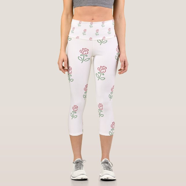 Red Roses, Pattern Of Roses, Flowers Capri Leggings (Front)