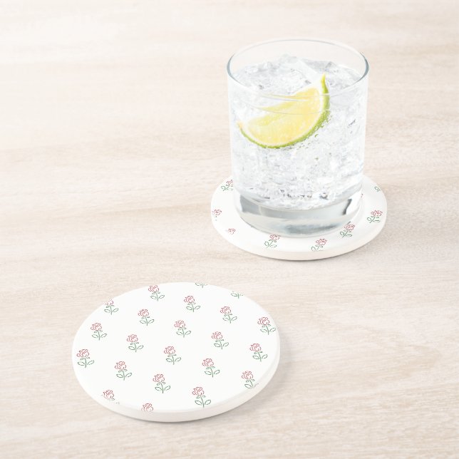 Red Roses, Pattern Of Roses, Flowers Coaster (Side)