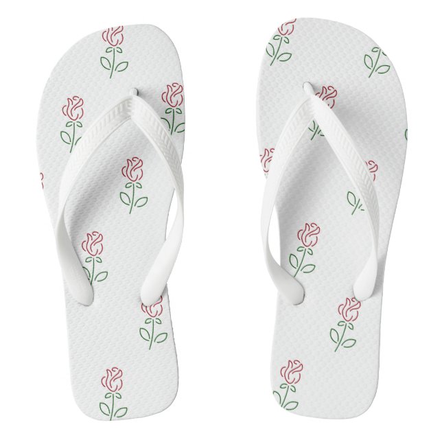 Red Roses, Pattern Of Roses, Flowers Flip Flops (Footbed)