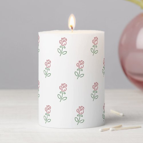 Red Roses Pattern Of Roses Flowers Pillar Candle