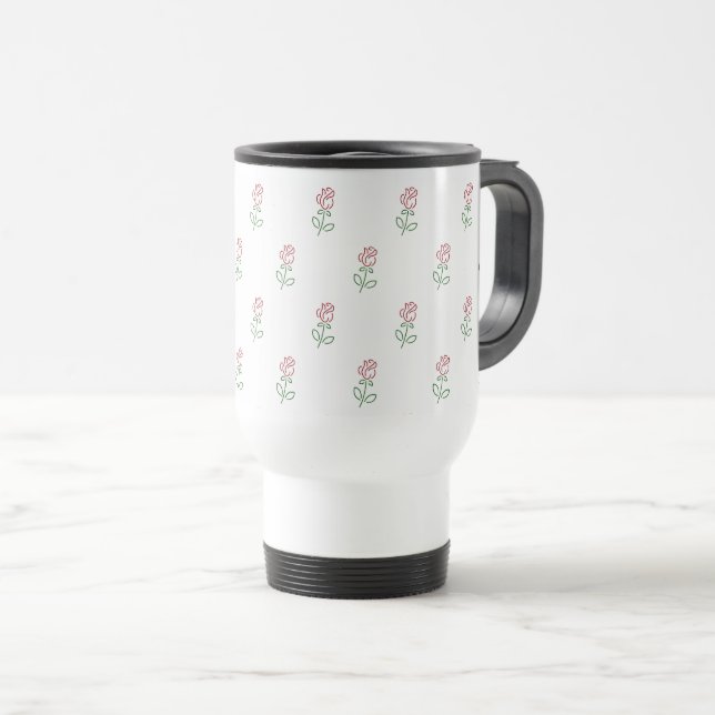 Red Roses, Pattern Of Roses, Flowers Travel Mug (Front Right)