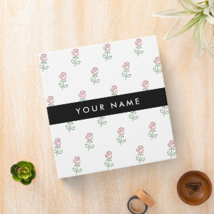 Red Roses, Pattern Of Roses, Your Name 3 Ring Binder