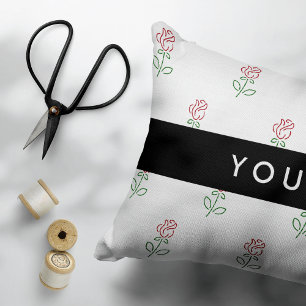 Red Roses, Pattern Of Roses, Your Name Accent Pillow