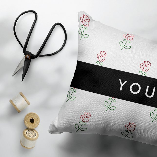 Red Roses, Pattern Of Roses, Your Name Accent Pillow (Creator Uploaded)