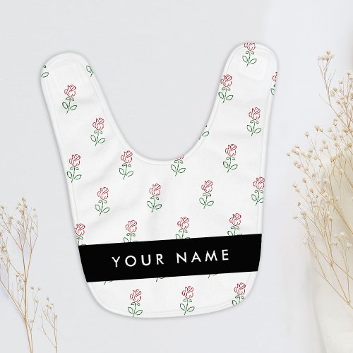 Red Roses Pattern Of Roses Your Name Baby Bib