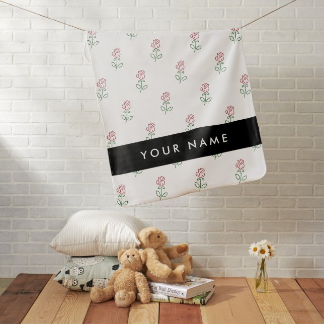 Red Roses, Pattern Of Roses, Your Name Baby Blanket (In Situ)