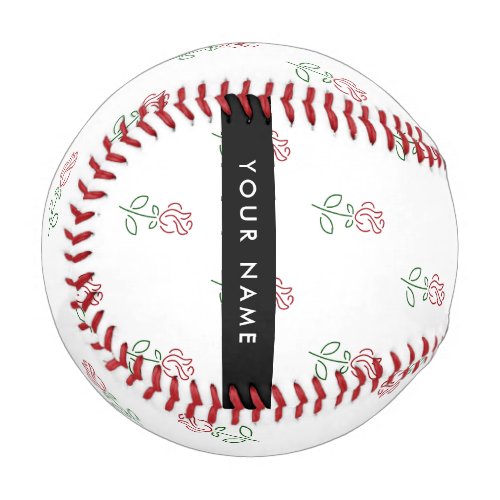 Red Roses Pattern Of Roses Your Name Baseball