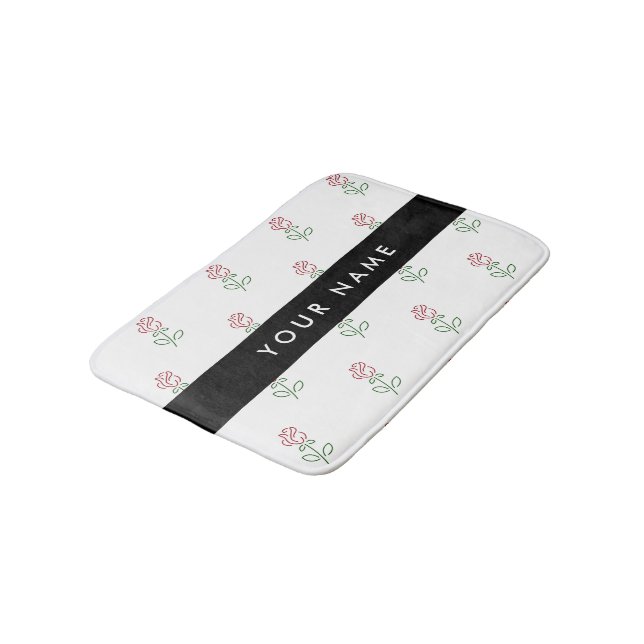Red Roses, Pattern Of Roses, Your Name Bath Mat (Angled)