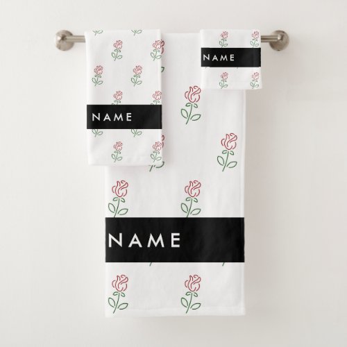 Red Roses Pattern Of Roses Your Name Bath Towel Set