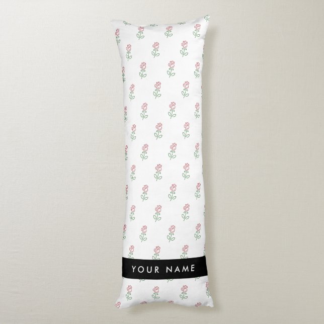 Red Roses, Pattern Of Roses, Your Name Body Pillow (Back (Vertical))