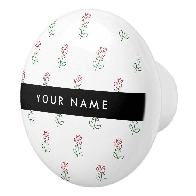 Red Roses, Pattern Of Roses, Your Name Ceramic Knob (Right)