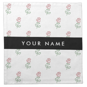Red Roses, Pattern Of Roses, Your Name Cloth Napkin