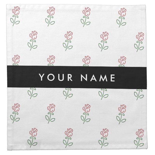 Red Roses, Pattern Of Roses, Your Name Cloth Napkin (Front)