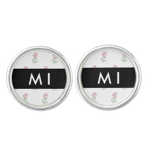 Red Roses Pattern Of Roses Your Name Cufflinks