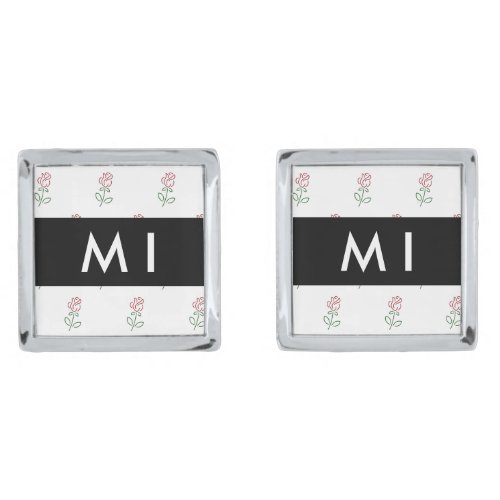 Red Roses Pattern Of Roses Your Name Cufflinks
