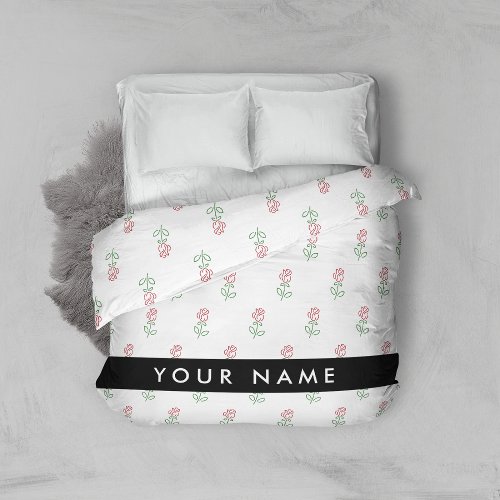 Red Roses Pattern Of Roses Your Name Duvet Cover