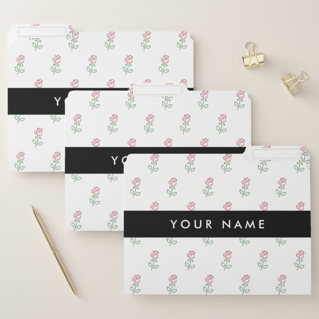 Red Roses, Pattern Of Roses, Your Name File Folder (Set)