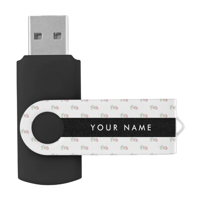Red Roses, Pattern Of Roses, Your Name Flash Drive (Opened)