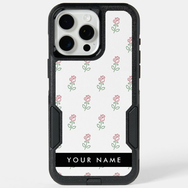 Red Roses, Pattern Of Roses, Your Name iPhone 15 Pro Max Case (Back)