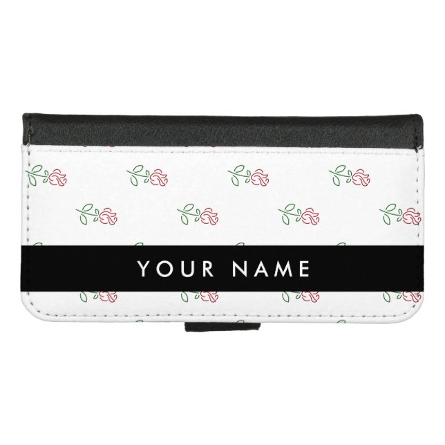 Red Roses, Pattern Of Roses, Your Name iPhone Wallet Case (Front (Horizontal))