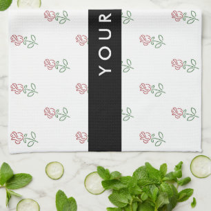 Red Roses, Pattern Of Roses, Your Name Kitchen Towel