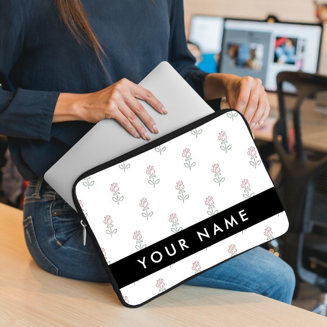 Red Roses, Pattern Of Roses, Your Name Laptop Sleeve (Creator Uploaded)