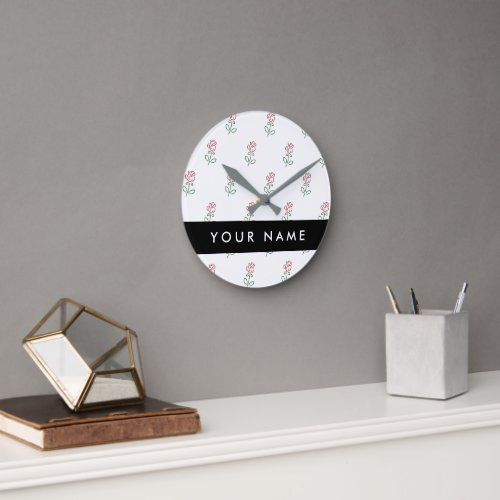 Red Roses Pattern Of Roses Your Name Round Clock