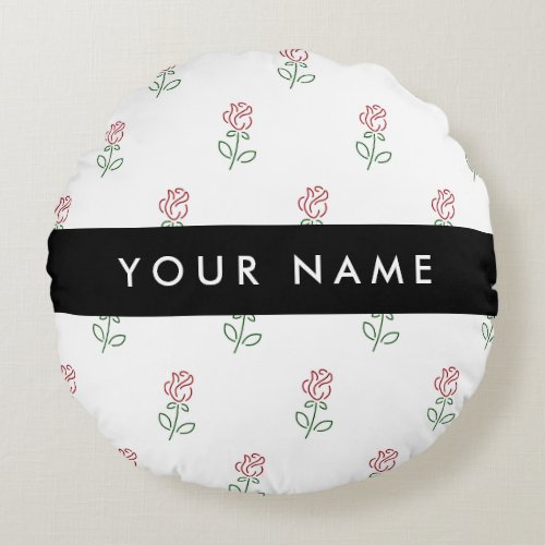 Red Roses Pattern Of Roses Your Name Round Pillow