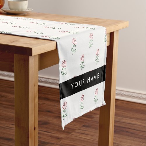 Red Roses Pattern Of Roses Your Name Short Table Runner