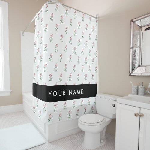 Red Roses Pattern Of Roses Your Name Shower Curtain