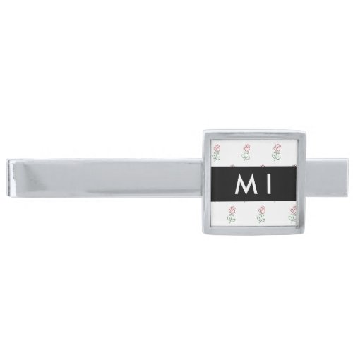 Red Roses Pattern Of Roses Your Name Silver Finish Tie Bar