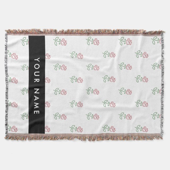 Red Roses, Pattern Of Roses, Your Name Throw Blanket (Front)