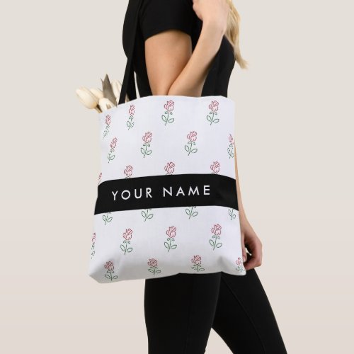 Red Roses Pattern Of Roses Your Name Tote Bag