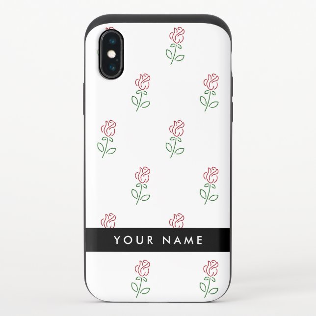 Red Roses, Pattern Of Roses, Your Name Uncommon iPhone Case (Back)