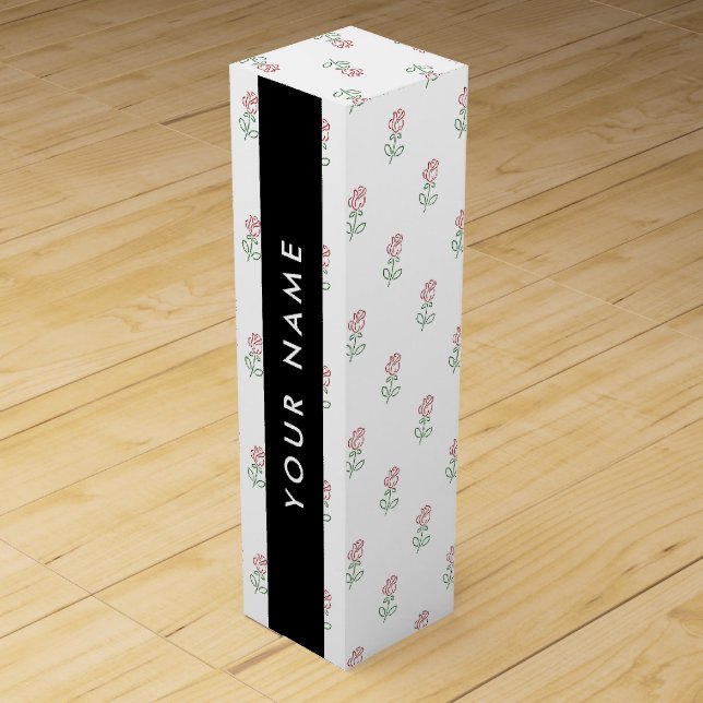 Red Roses, Pattern Of Roses, Your Name Wine Box (Front)