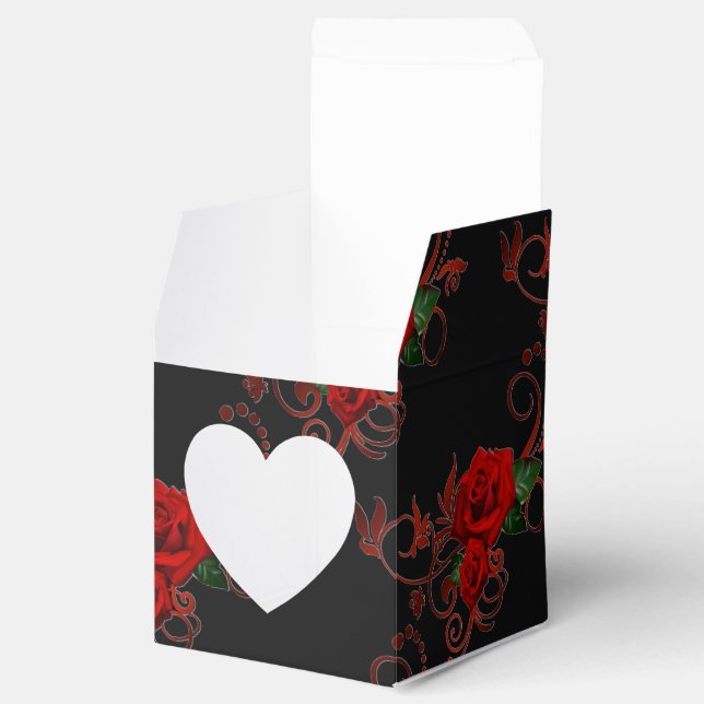 Red Roses Pattern Red and Black Heart Favor Box (Opened)