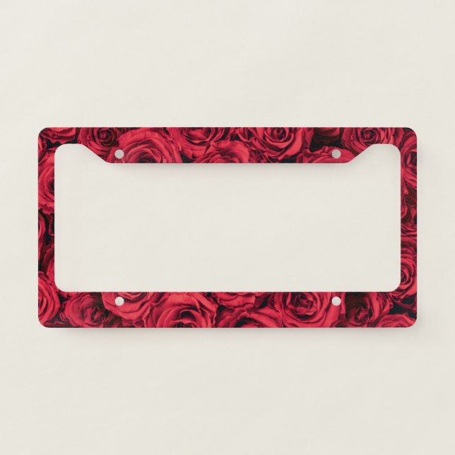 Red Roses Pattern - Rose Flower Lovers License Plate Frame (Front)