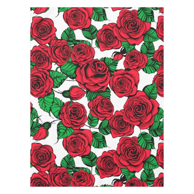 Red roses pattern tablecloth (Front)