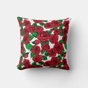 Red roses pattern throw pillow