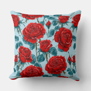 Red roses pattern throw pillow