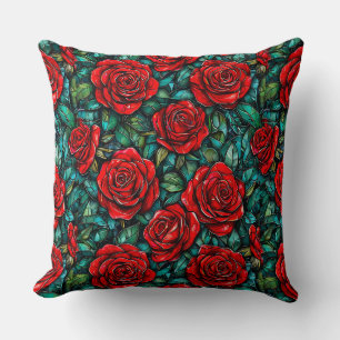 Red roses pattern throw pillow