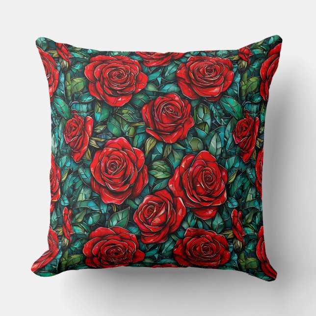 Red roses pattern throw pillow (Front)