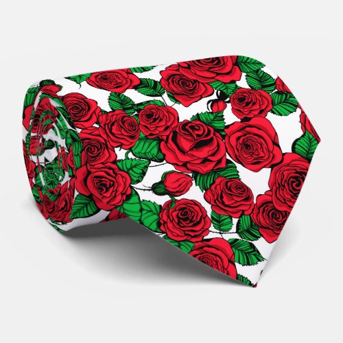 Red roses pattern tie