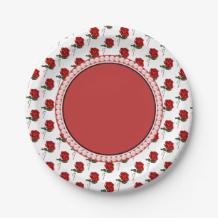 Red Roses & Pearls Elegant Floral Wedding Party Paper Plates