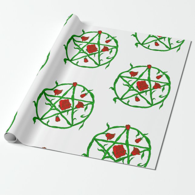red roses pentagram goth gothic wiccan wrapping paper (Unrolled)